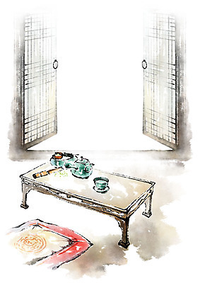 PSD 한국전통 일러스트 캘리그라피 붓터치 방석 사람없음 도자기 찻잔 찻주전자 번짐 전통문 문고리 교자상 전통문살 국내일러스트 전통 탁자 주전자 잔 한국 문 문살 파일형식 효과