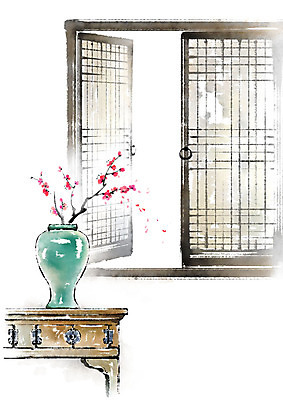 PSD 한국전통 일러스트 캘리그라피 탁자 붓터치 사람없음 전통문양 꽃병 도자기 매화 번짐 문고리 고가구 꽃가지 전통창문 국내일러스트 전통 문양 꽃 가구 창문 한국 문 나뭇가지 파일형식 효과