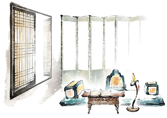 PSD 한국전통 일러스트 캘리그라피 베개 탁자 붓터치 사람없음 전통문양 이불 번짐 전통문 병풍 고가구 호롱불 전통문살 국내일러스트 전통 문양 가구 침구 조명 한국 문 문살 파일형식 효과