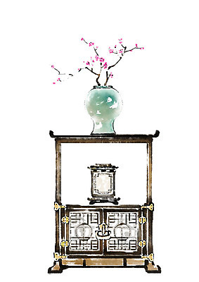 PSD 한국전통 일러스트 캘리그라피 붓터치 전등 사람없음 꽃병 도자기 번짐 고가구 호롱불 꽃가지 전통생활용품 국내일러스트 전통 꽃 가구 조명 한국 나뭇가지 전통용품 파일형식 효과