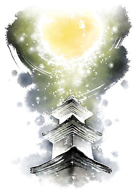 PSD 한국전통 별 일러스트 캘리그라피 붓터치 사람없음 빛 달 석탑 번짐 국내일러스트 자연요소 전통 한국 탑 파일형식 효과