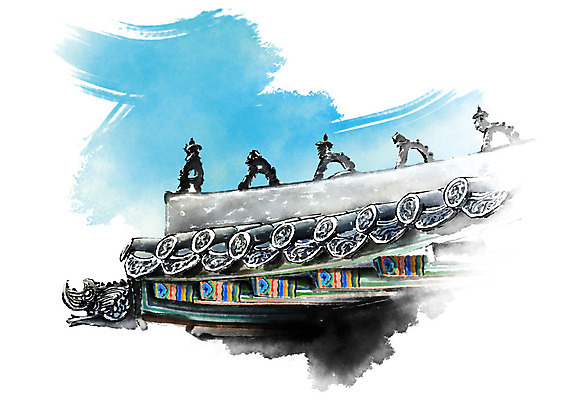 PSD 한국전통 전통문화 일러스트 캘리그라피 하늘 붓터치 기와 사람없음 조각상 전통문양 번짐 처마 국내일러스트 전통 문양 문화 한국 조형물 파일형식 효과