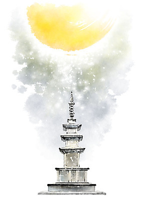 PSD 한국문화 한국전통 전통문화 일러스트 캘리그라피 붓터치 사람없음 문화재 달 석탑 번짐 국내일러스트 자연요소 동양문화 전통 문화 한국 탑 파일형식 효과