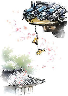 PSD 나무 한국전통 일러스트 캘리그라피 붓터치 매달리기 기와 기와집 어류 풍경 사람없음 종 숲 번짐 처마끝 국내일러스트 식물 전통 모션 한옥 한국 수중동물 파일형식 효과