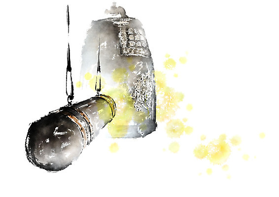 PSD 한국전통 일러스트 캘리그라피 붓터치 사람없음 전통문양 종 번짐 당목 국내일러스트 전통 문양 한국 불교용품 파일형식 효과