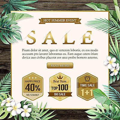 PSD 템플릿 꽃 ZIP 웹템플릿 팝업 이벤트팝업 웹팝업 이벤트 사람없음 라벨 세일 플루메리아 야자수잎 몬스테라 원플러스원 트로피컬아트 빅팝업 덤 이미지템플릿 식물 잎 프레임 그림 파일형식