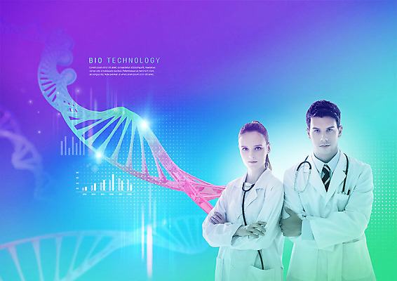 PSD 서양인 편집이미지 응시 여자 남자 청진기 그래프 사람 상반신 20대 성인 두명 팔짱 의사 의사가운 DNA 생명공학 스마트 IT산업 4차산업 이미지편집 외국인 시선 산업 컨셉 의학 의료기기 모션 정보기술 청년 의료진 가운 파일형식