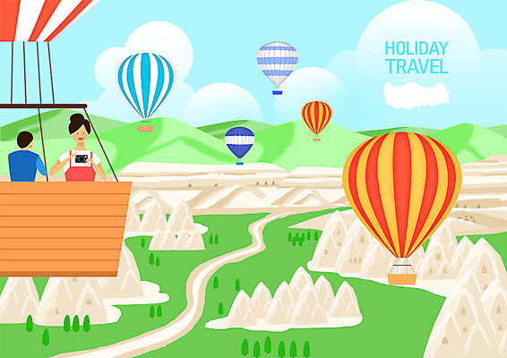 PSD 구름 여자 남자 길 여행 일러스트 휴가 산 사람 초원 상반신 성인 두명 카메라 사진촬영 여러개 열기구 튀르키예 국내일러스트 자연요소 아시아 다수 항공교통 전자제품 촬영 파일형식