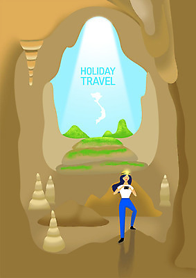 전신 PSD 여자 여행 일러스트 휴가 산 한명 사람 초원 성인 빛 스마트폰 사진촬영 랜턴 남아메리카 동굴 탐사 종유석 성인여자한명만 국내일러스트 1 조명 아메리카 핸드폰 스마트기기 촬영 여자한명만 성인여자만 파일형식