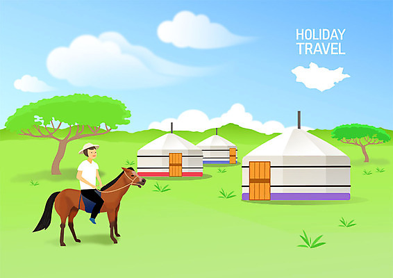 전신 PSD 구름 여자 여행 일러스트 하늘 휴가 한명 사람 앉기 초원 성인 말_동물 승마 게르 성인여자한명만 국내일러스트 자연요소 1 전통 스포츠 포유류 모션 몽골 여자한명만 성인여자만 파일형식