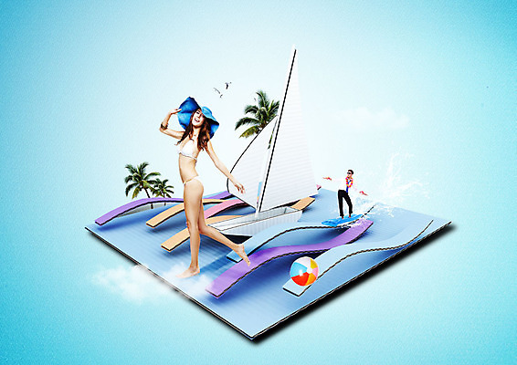 전신 PSD 서양인 편집이미지 여자 남자 파도 포즈 요트 갈매기 미소 사람 20대 성인 두명 여름 비키니 야자수 서핑보드 페이퍼아트 비치볼 즐거움 챙모자 성인만 이미지편집 외국인 나무 모자_잡화 계절 수영복 감정 바다 배_교통 공 조류 바캉스용품 표정 청년 보드_스포츠 파일형식