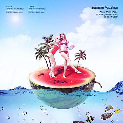 전신 PSD 서양인 구름 편집이미지 여자 수영복 바다 포즈 여러마리 하늘 어깨동무 서기 미소 사람 20대 성인 두명 여름 여름휴가 바캉스 야자수 물방울 비치볼 열대어 즐거움 반쪽수박 성인여자만 이미지편집 자연요소 외국인 나무 옷 계절 감정 다수 공 모션 휴가 바캉스용품 표정 어류 청년 여자만 성인만 파일형식 여름_계절