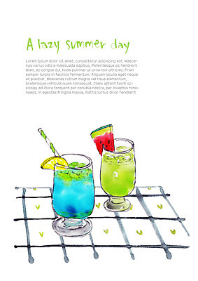 PSD 음료 일러스트 빨대 사람없음 여름 식탁보 시원함 레몬 두잔 레몬장식 수박조각 국내일러스트 계절 조각 2 과일 수박 장식 파일형식