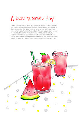 PSD 음료 일러스트 잔 빨대 사람없음 여름 물방울무늬 식탁보 깃발 시원함 레몬 두잔 수박조각 수박주스 국내일러스트 식기 계절 조각 2 무늬 과일 수박 과일주스 파일형식