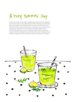 PSD 음료 조각 일러스트 잔 빨대 사람없음 여름 물방울무늬 식탁보 풀잎 시원함 라임 두잔 라임주스 국내일러스트 식기 계절 잎 2 무늬 과일 풀_식물 과일주스 파일형식