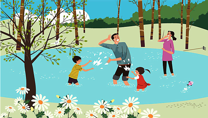 나무 구름 한마리 여자 남자 어린이 일러스트 가족 자연 물놀이 물장구 조류 어류 사람 여러명 상반신 성인 들꽃 시골 개울 숲 즐거움 귀농 전원생활 국내일러스트 AI파일 자연요소 식물 동물 1 꽃 감정 다수 농업 관계 놀이 생활 강 수중동물 생태계 파일형식 벡터