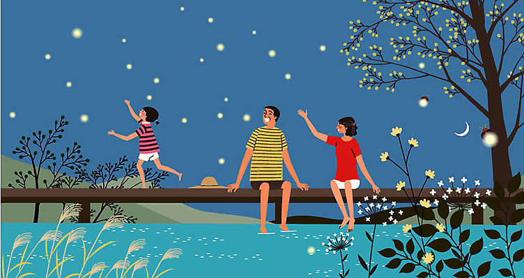 전신 나무 여자 남자 꽃 별 어린이 일러스트 가족 갈대 사람 성인 세명 강 달 시골 야간 즐거움 귀농 전원생활 반딧불이 발담그기 여름밤 가교 국내일러스트 AI파일 자연요소 식물 건축물 감정 곤충 농업 관계 생활 여름 파일형식 벡터