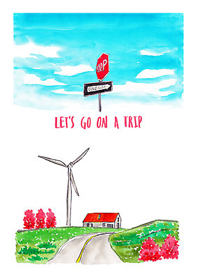 PSD 나무 도로 여행 일러스트 수채화 주택 풍경 잔디 사람없음 표지판 언덕 시골길 풍향계 언덕길 국내일러스트 식물 길 교통시설 알림판 건물 기계 파일형식