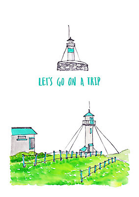 PSD 여행 일러스트 수채화 주택 등대 풍경 잔디 초원 사람없음 여름 울타리 여름풍경 들풀 언덕 국내일러스트 식물 계절 건물 담장 파일형식 여름_계절