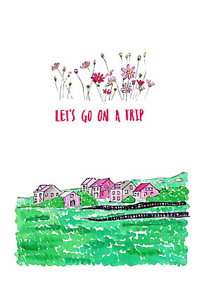 PSD 여행 일러스트 수채화 주택 풍경 초원 사람없음 울타리 마을 코스모스 국내일러스트 꽃 건물 담장 파일형식