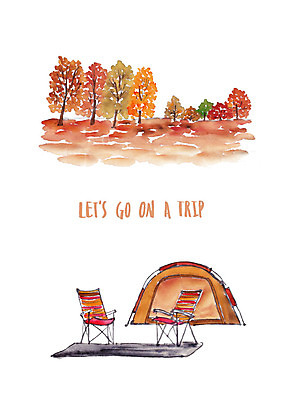 PSD 나무 여행 단풍 일러스트 수채화 텐트 풍경 초원 사람없음 돗자리 야외의자 국내일러스트 식물 잎 의자 캠핑도구 파일형식