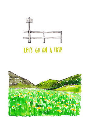 PSD 여행 꽃밭 일러스트 수채화 산 풍경 초원 사람없음 여름 울타리 여름풍경 표지판 언덕 국내일러스트 계절 꽃 알림판 담장 파일형식 여름_계절