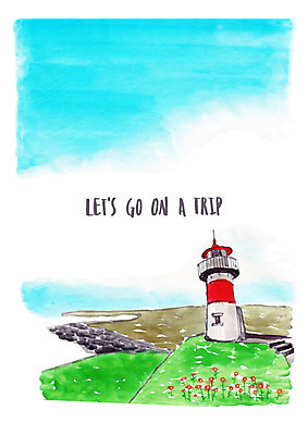 PSD 꽃 바다 여행 일러스트 수채화 등대 풍경 초원 해변 사람없음 여름 여름풍경 절벽 언덕 국내일러스트 식물 계절 파일형식 여름_계절