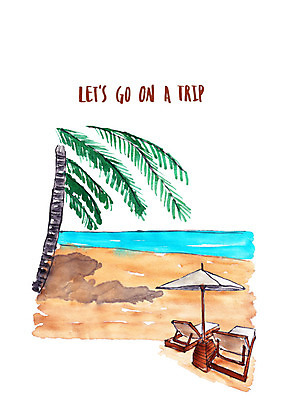 PSD 여행 일러스트 수채화 풍경 해변 사람없음 여름 야자수 여름풍경 파라솔 선베드 국내일러스트 나무 계절 바다 의자 파일형식 여름_계절