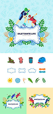 전신 남자 꽃 일러스트 나뭇잎 프레임 사람 여러명 성인 취미 세트 달리기 롤러블레이드 헬멧 보호장비 심볼 무릎보호대 웹엘리먼트 국내일러스트 AI파일 식물 다수 잎 모션 장비 엘리먼트 파일형식 벡터