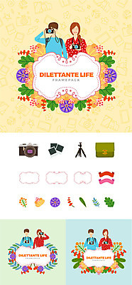 여자 남자 꽃 일러스트 나뭇잎 프레임 미소 사람 여러명 상반신 성인 취미 세트 카메라 사진촬영 필름 심볼 삼각대 웹엘리먼트 국내일러스트 AI파일 식물 다수 잎 표정 전자제품 촬영 엘리먼트 파일형식 벡터