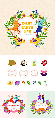 전신 모자 커플 옷 여자 남자 꽃 구두 일러스트 나뭇잎 프레임 사람 여러명 성인 취미 세트 마주보기 손잡기 춤 심볼 댄스스포츠 웹엘리먼트 국내일러스트 AI파일 식물 잡화 스포츠 다수 신발 잎 관계 모션 문화예술 엘리먼트 파일형식 벡터