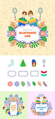 여자 남자 꽃 스포츠 가방 일러스트 나뭇잎 프레임 미소 들기 사람 여러명 상반신 성인 취미 운동복 세트 운동 배드민턴라켓 셔틀콕 심볼 배드민턴 웹엘리먼트 국내일러스트 AI파일 식물 잡화 옷 스포츠용품 다수 잎 모션 표정 건강 구기 라켓 엘리먼트 파일형식 벡터