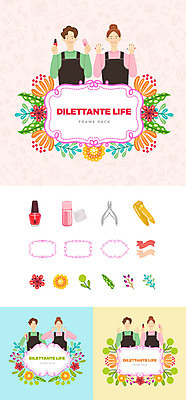 여자 남자 일러스트 손가락 나뭇잎 프레임 미소 사람 여러명 상반신 성인 취미 세트 앞치마 네일아트 심볼 매니큐어 손톱깎이 웹엘리먼트 쪽가위 국내일러스트 AI파일 손 다수 잎 가위_도구 표정 뷰티 화장품 미용용품 엘리먼트 파일형식 벡터