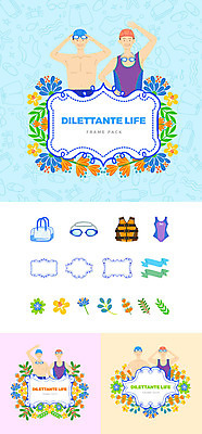 여자 남자 수영복 꽃 스포츠 가방 일러스트 나뭇잎 프레임 미소 사람 여러명 상반신 성인 취미 세트 운동 손들기 수영 심볼 물안경 구명조끼 웹엘리먼트 국내일러스트 AI파일 식물 잡화 옷 다수 잎 모션 표정 건강 수상스포츠 수영용품 구조용품 엘리먼트 파일형식 벡터