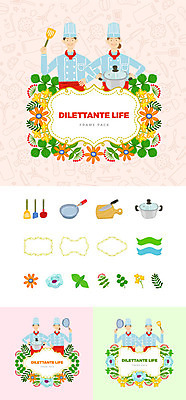 여자 남자 꽃 일러스트 나뭇잎 프레임 도마 요리 미소 사람 여러명 상반신 성인 취미 세트 요리사 프라이팬 칼 냄비 조리복 심볼 즐거움 뒤집개 웹엘리먼트 국내일러스트 AI파일 식물 직업 감정 다수 유니폼 잎 주방용품 표정 솥 엘리먼트 파일형식 벡터