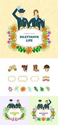 여자 남자 꽃 장갑 일러스트 나뭇잎 프레임 미소 사람 여러명 상반신 성인 취미 세트 손들기 승마 헬멧 심볼 말안장 승마모자 승마복 승마용품 웹엘리먼트 국내일러스트 AI파일 식물 모자_잡화 잡화 스포츠용품 스포츠 다수 잎 모션 표정 보호장비 안장 엘리먼트 파일형식 벡터