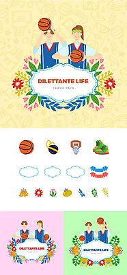 여자 남자 꽃 일러스트 나뭇잎 프레임 농구공 들기 사람 여러명 상반신 성인 취미 세트 운동 머리띠 심볼 즐거움 농구대 농구복 농구화 웹엘리먼트 국내일러스트 AI파일 식물 감정 스포츠용품 다수 운동화 잎 장신구 공 모션 농구 건강 운동복 골대 엘리먼트 파일형식 벡터