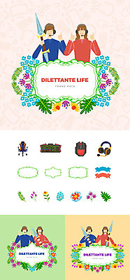 여자 남자 꽃 창 일러스트 나뭇잎 프레임 사람 여러명 상반신 성인 취미 세트 헤드셋 키보드 심볼 마이크 중계 사무용의자 웹엘리먼트 국내일러스트 AI파일 식물 무기 음향기기 다수 잎 의자 헤드폰 방송 엘리먼트 파일형식 벡터