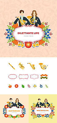 여자 남자 꽃 연주 일러스트 나뭇잎 프레임 미소 사람 여러명 상반신 성인 취미 세트 연주자 심볼 트럼펫 호른 웹엘리먼트 튜바 국내일러스트 AI파일 식물 음악 다수 잎 표정 관악기 음악가 금관악기 엘리먼트 파일형식 벡터