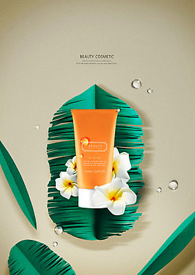 PSD 편집이미지 꽃 나뭇잎 사람없음 뷰티 화장품 물방울 페이퍼아트 플루메리아 튜브 이미지편집 식물 잎 파일형식