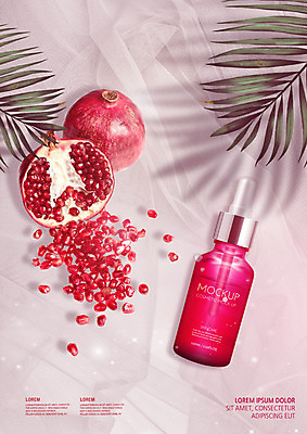 PSD 편집이미지 사람없음 뷰티 직물 석류 석류알 에센스 열대잎 이미지편집 잎 과일 화장품 파일형식