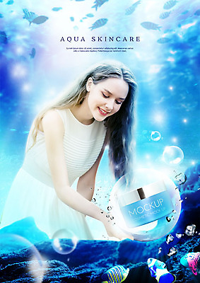 PSD 서양인 편집이미지 여자 모래 여러마리 한명 미소 사람 상반신 20대 성인 빛 화장 뷰티 얼음 바닷속 화장품 만지기 바위 물방울 열대어 스킨케어 아쿠아 이미지편집 자연요소 외국인 1 다수 모션 표정 어류 청년 수중 돌_바위 파일형식