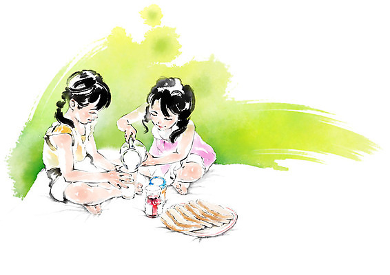 전신 PSD 여자 어린이 일러스트 캘리그라피 붓터치 잔 사람 앉기 두명 우유 붓기 식빵 번짐 딸기잼 땅콩버터 어린이만 국내일러스트 식기 빵 모션 유제품 잼 파일형식 효과 스프레드_음식