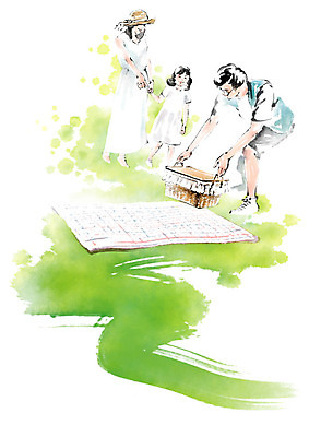 전신 PSD 여자 남자 어린이 일러스트 캘리그라피 가족 붓터치 사람 성인 세명 소풍 손잡기 가리킴 가족라이프 돗자리 번짐 소풍바구니 국내일러스트 라이프스타일 관계 모션 손짓 야외활동 바구니 파일형식 효과