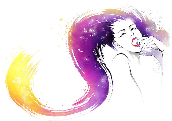 PSD 응시 여자 포즈 일러스트 캘리그라피 붓터치 입벌림 한명 사람 손짓 상반신 성인 빛 반짝임 뷰티 머리카락 손들기 번짐 국내일러스트 1 시선 모션 표정 머리 파일형식 효과