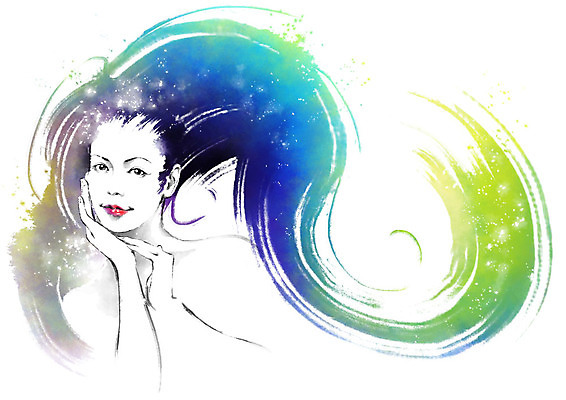 PSD 응시 여자 얼굴 일러스트 캘리그라피 붓터치 한명 미소 사람 상반신 성인 빛 반짝임 뷰티 머리카락 만지기 번짐 국내일러스트 1 시선 모션 표정 신체부위 머리 파일형식 효과