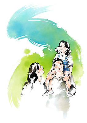 PSD 응시 여자 남자 어린이 일러스트 캘리그라피 가족 붓터치 미소 사람 상반신 성인 세명 가족라이프 목말 즐거움 번짐 국내일러스트 라이프스타일 시선 감정 관계 모션 표정 파일형식 효과