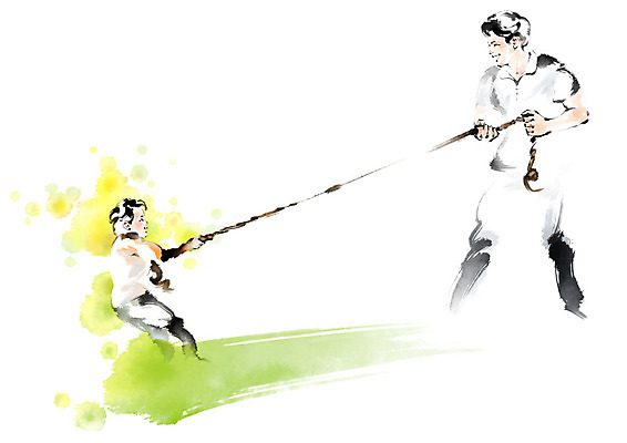 전신 PSD 남자 어린이 줄 일러스트 캘리그라피 붓터치 미소 사람 성인 두명 마주보기 번짐 줄다리기 국내일러스트 모션 놀이 표정 파일형식 효과