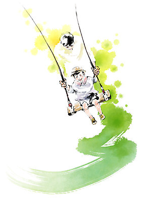 전신 PSD 여자 남자 딸 어린이 일러스트 캘리그라피 붓터치 미소 사람 앉기 상반신 성인 두명 아빠 밀기 즐거움 그네 번짐 챙모자 부녀 국내일러스트 모자_잡화 감정 가족 모션 표정 파일형식 효과