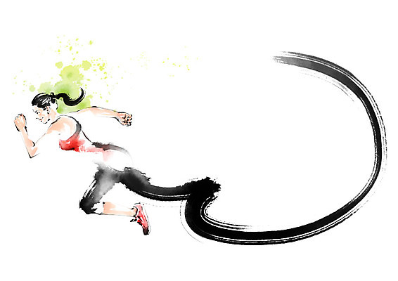 전신 PSD 여자 포즈 일러스트 캘리그라피 붓터치 한명 사람 성인 운동복 달리기 번짐 국내일러스트 1 옷 모션 파일형식 효과